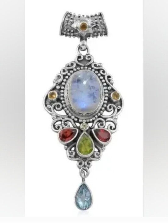Estate Jewelry - Incredible Bali Legacy Multi Gemstone Pendant & Heavy Sterling Silver Necklace